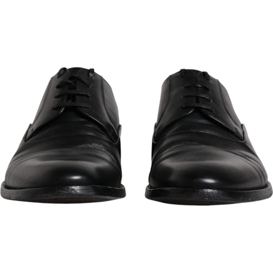 Dolce & Gabbana Black Leather Lace Up Men Derby Formal Shoes Dolce & Gabbana Dark Slate Gray
