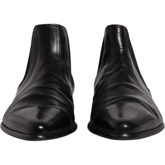 Dolce & Gabbana Black Leather Chelsea Men Ankle Boots Shoes Dolce & Gabbana Dark Slate Gray