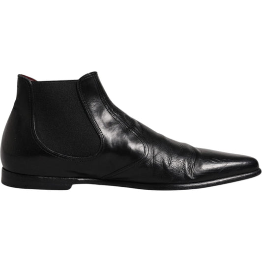Dolce & Gabbana Black Leather Chelsea Men Ankle Boots Shoes Dolce & Gabbana Black