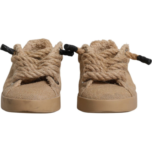 Dolce & Gabbana Brown Jute Fabric Low Top Men Sneakers Shoes Dolce & Gabbana Rosy Brown