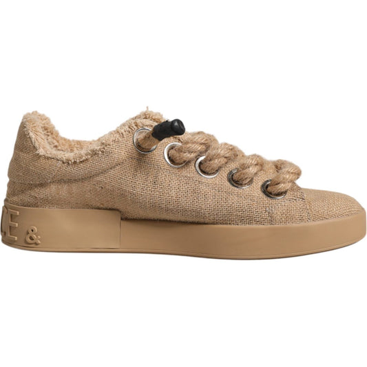 Dolce & Gabbana Brown Jute Fabric Low Top Men Sneakers Shoes Dolce & Gabbana Rosy Brown