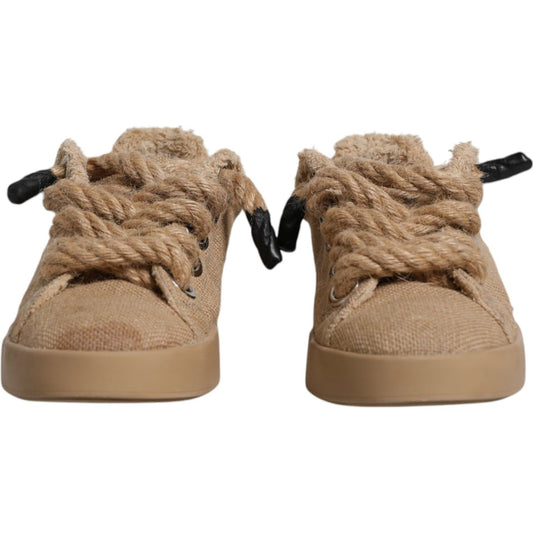 Dolce & Gabbana Brown Jute Fabric Low Top Men Sneakers Shoes Dolce & Gabbana Rosy Brown
