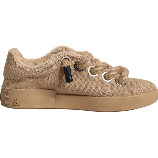 Dolce & Gabbana Brown Jute Fabric Low Top Men Sneakers Shoes Dolce & Gabbana Rosy Brown