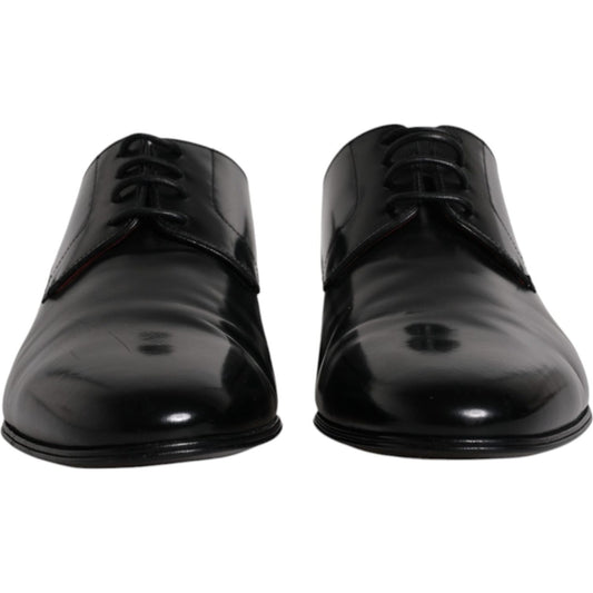 Dolce & Gabbana Black Leather Lace Up Men Derby Formal Shoes Dolce & Gabbana Dark Slate Gray