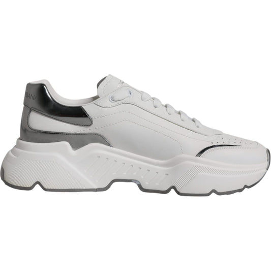 Dolce & Gabbana White Silver DAYMASTER Leather Sneakers Shoes Dolce & Gabbana Light Gray