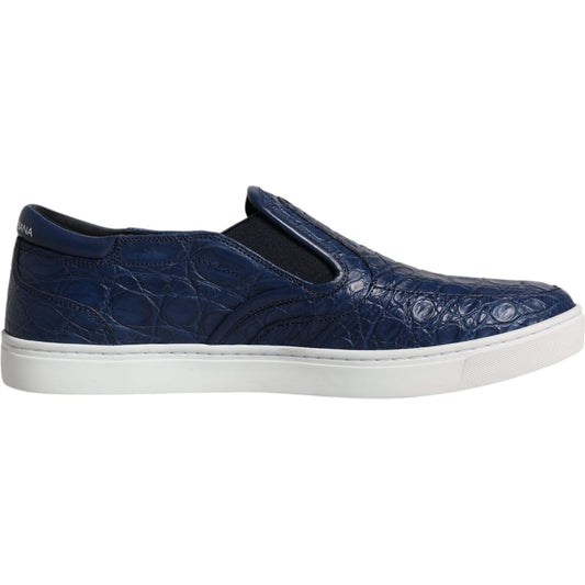 Dolce & Gabbana Blue Croc Exotic Leather Men Sneakers Shoes Dolce & Gabbana Dark Slate Gray