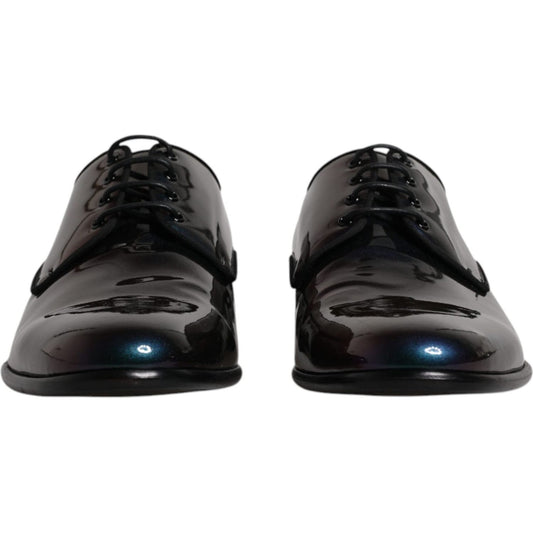 Dolce & Gabbana Peacock Patent Leather Derby Men Dress Shoes Dolce & Gabbana Black