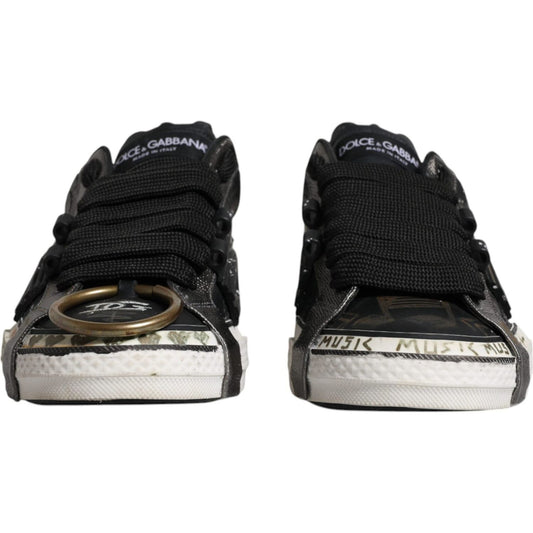 Dolce & Gabbana Black White Portofino Low Top Sneakers Shoes Dolce & Gabbana Light Gray