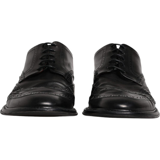 Dolce & Gabbana Black Leather Derby Wingtip Formal Shoes Dolce & Gabbana Dark Slate Gray