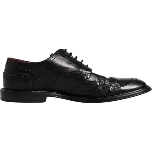 Dolce & Gabbana Black Leather Derby Wingtip Formal Shoes Dolce & Gabbana Black