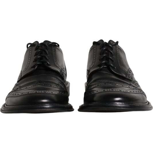 Dolce & Gabbana Black Leather Derby Wingtip Formal Shoes Dolce & Gabbana Dark Slate Gray