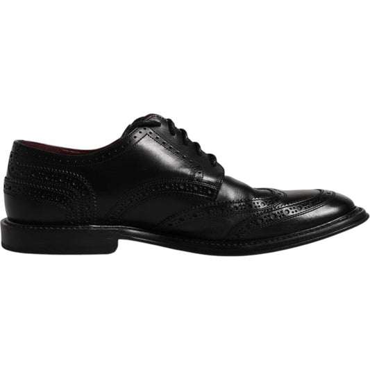 Dolce & Gabbana Black Leather Derby Wingtip Formal Shoes Dolce & Gabbana Black