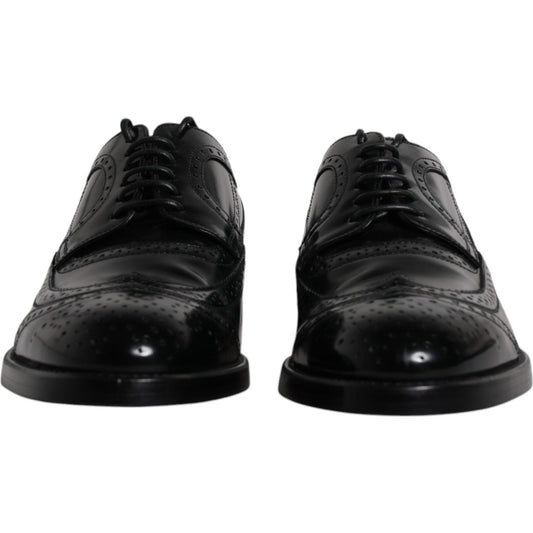Dolce & Gabbana Black Leather Derby Wingtip Formal Shoes Dolce & Gabbana Black