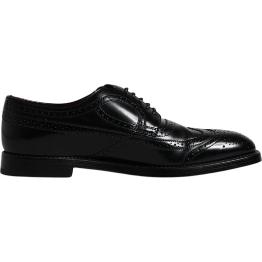 Dolce & Gabbana Black Leather Derby Wingtip Formal Shoes Dolce & Gabbana Black