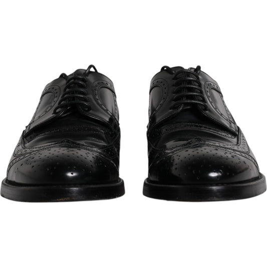Dolce & Gabbana Black Leather Derby Wingtip Formal Shoes Dolce & Gabbana Black