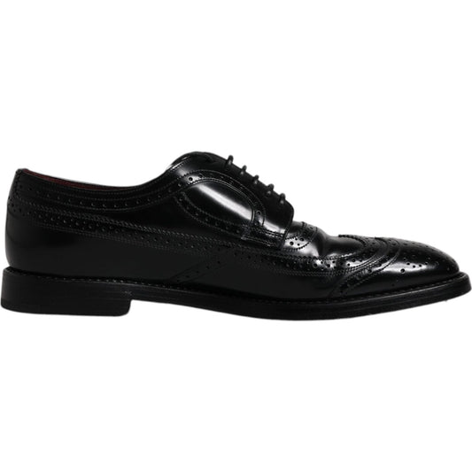 Dolce & Gabbana Black Leather Derby Wingtip Formal Shoes Dolce & Gabbana Black