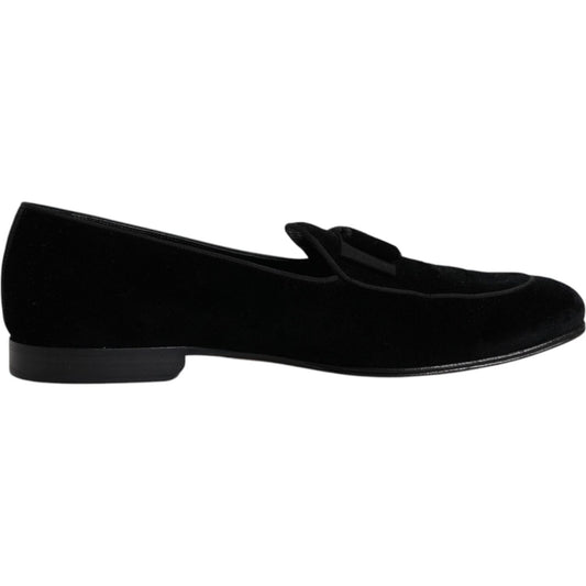 Dolce & Gabbana Black Velvet Loafers Formal Men Dress Shoes Dolce & Gabbana Black