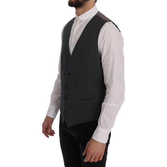 Dolce & Gabbana Elegant Striped Gray Waistcoat Vest Dolce & Gabbana Dark Slate Gray