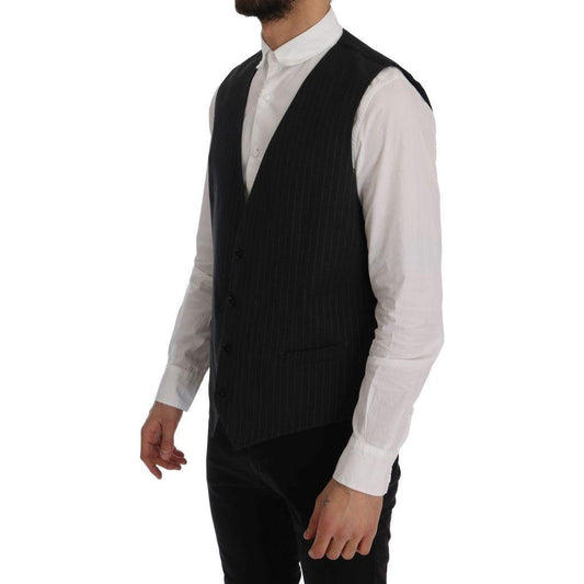 Dolce & Gabbana Elegant Gray Striped Men's Waistcoat Vest Dolce & Gabbana Black