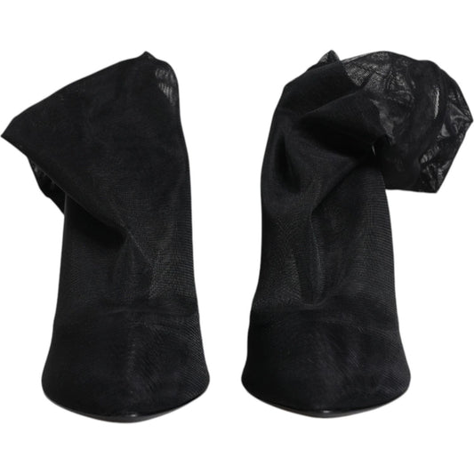 Dolce & Gabbana Black Silk Stretch Mesh Sock Boots Shoes Dolce & Gabbana Black