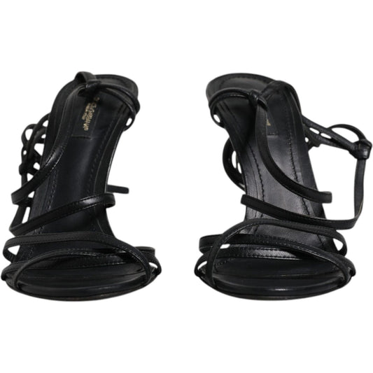 Dolce & Gabbana Black Leather High Heels Keira Sandals Shoes Dolce & Gabbana Black
