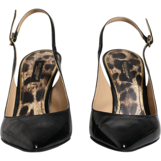 Dolce & Gabbana Black Leather High Heels Slingbacks Shoes Dolce & Gabbana Dark Slate Gray