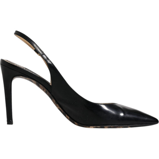 Dolce & Gabbana Black Leather High Heels Slingbacks Shoes Dolce & Gabbana Black