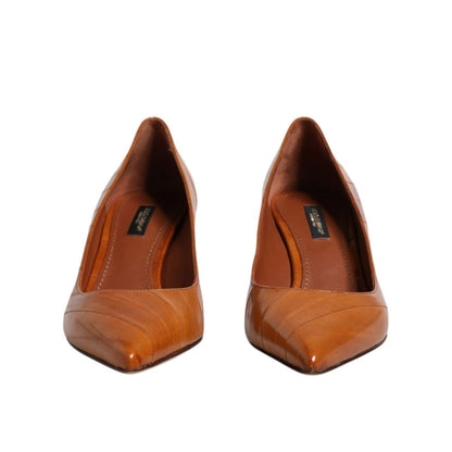 Dolce & Gabbana Brown Leather Kitten Heels Pumps Shoes