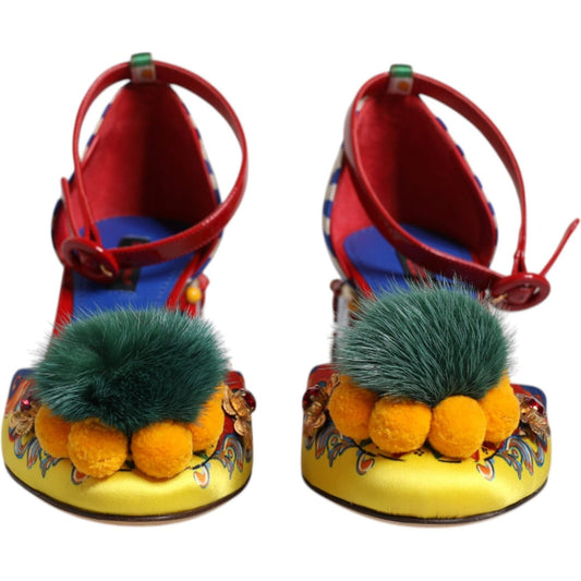 Dolce & Gabbana Multicolor Carretto Crystal Fur Sandals Shoes Dolce & Gabbana Dark Slate Gray