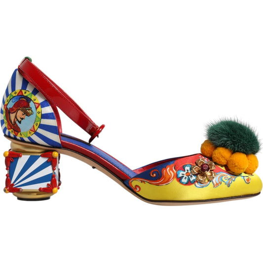 Dolce & Gabbana Multicolor Carretto Crystal Fur Sandals Shoes Dolce & Gabbana Sienna