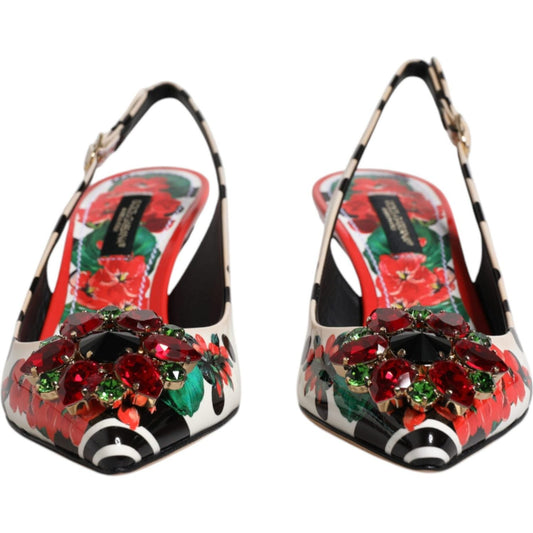 Dolce & Gabbana Multicolor Leather Crystal Heels Slingback Shoes Dolce & Gabbana Dark Salmon
