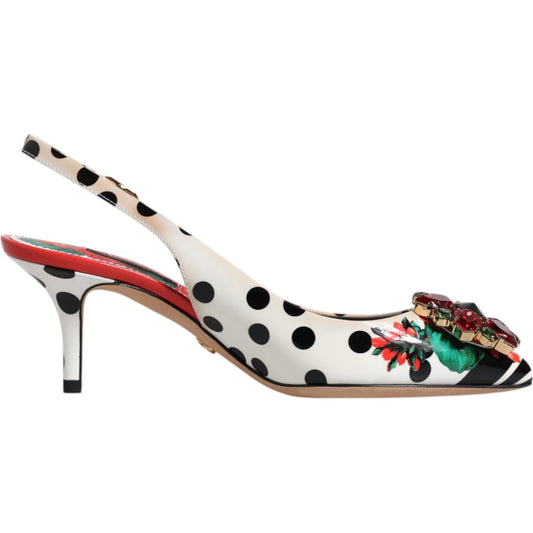 Dolce & Gabbana Multicolor Leather Crystal Heels Slingback Shoes Dolce & Gabbana Gray