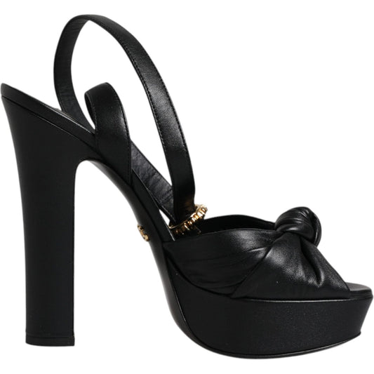 Dolce & Gabbana Black Leather Platform Heels Sandals Shoes Dolce & Gabbana Black