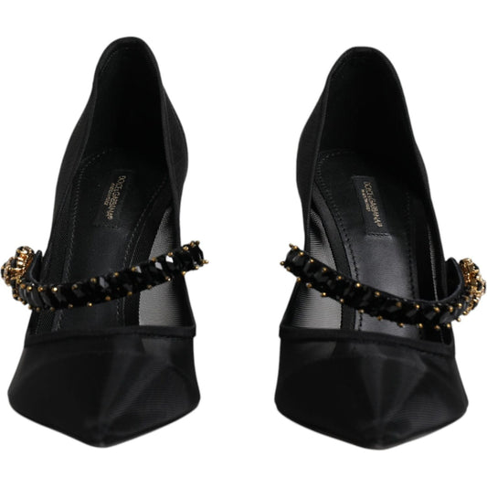 Dolce & Gabbana Black Mesh Mary Jane Crystal Heel Pump Shoes Dolce & Gabbana Black