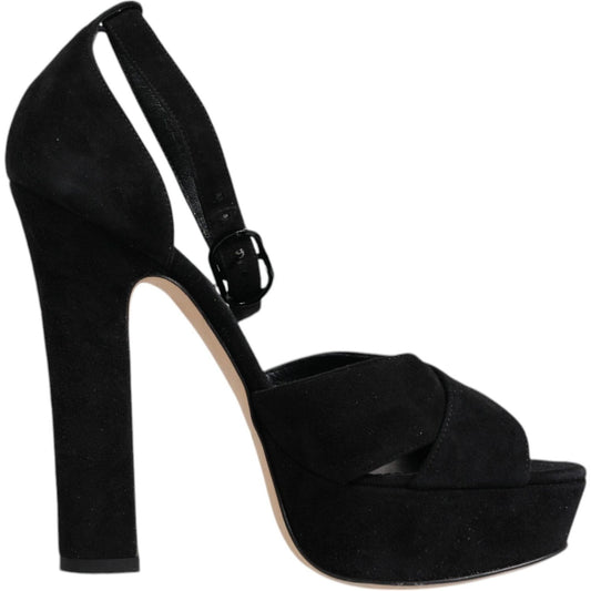 Dolce & Gabbana Black Leather Platform Heels Sandals Shoes Dolce & Gabbana Black