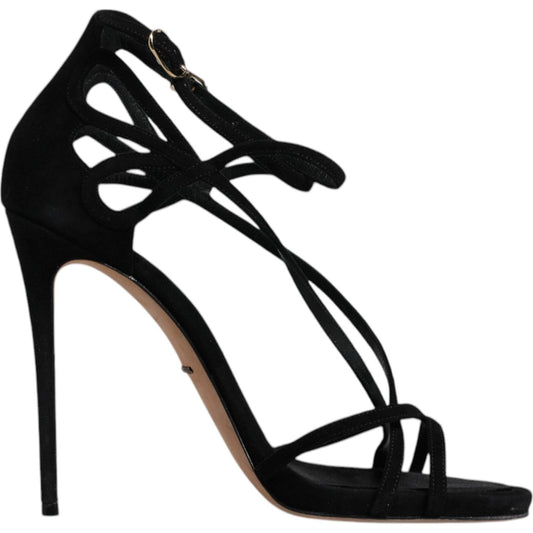 Dolce & Gabbana Black Suede Ankle Strap Heels Sandals Shoes Dolce & Gabbana Black