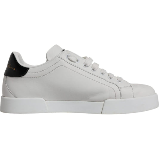 Dolce & Gabbana White Leather Classic Low Top Sneakers Shoes Dolce & Gabbana Gray