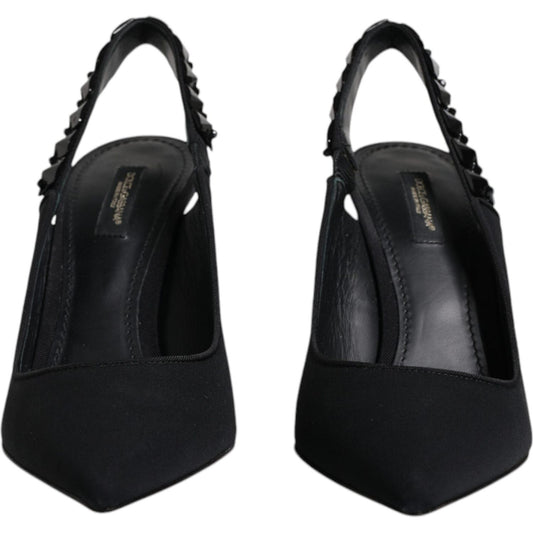Dolce & Gabbana Black Embellished Charmeuse Slingback Shoes Dolce & Gabbana Black