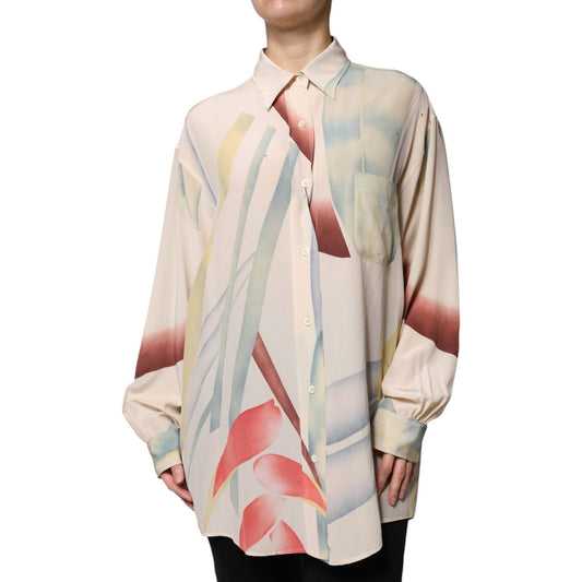 Etro Beige Printed Collared Buttoned Long Sleeves Blouse Top Etro Gray