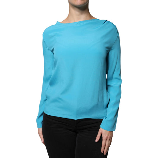 Boutique Moschino Blue Round Neckline Long Sleeves Blouse Top Boutique Moschino Medium Turquoise