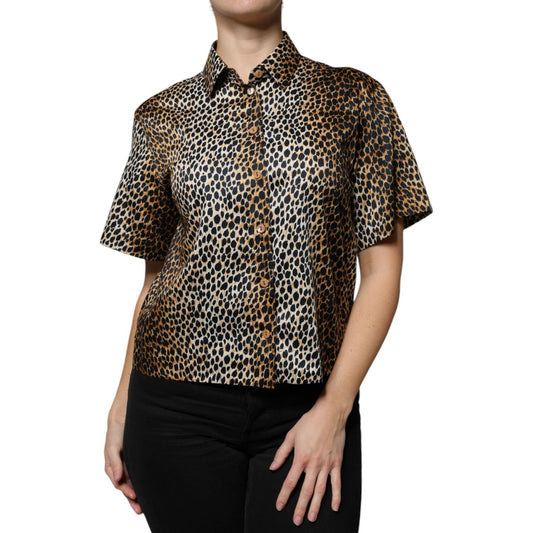 Dolce & Gabbana Dolce & Gabbana Brown Leopard Print Short Sleeves Blouse Top TSH86771-42 1728,67345645728,Brown,Clothing,Dolce & Gabbana,IT42|M,Material: 71% Cotton 28% Viscose 1% Polyester,Preowned / Defect,Tops & T-Shirts - Women - Clothing,Women,Women