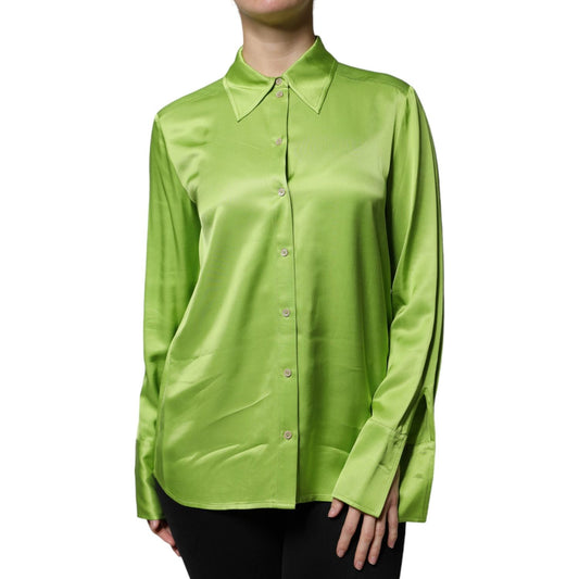 Patrizia Pepe Green Viscose Long Sleeves Collared Blouse Top Patrizia Pepe Yellow Green