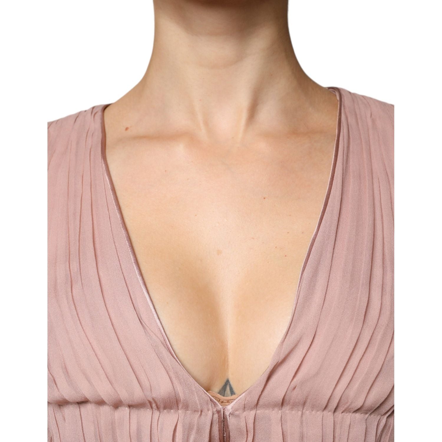 Alberta Ferretti Brown Silk Short Sleeves V-neck Pleated Top