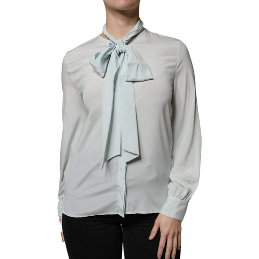 Ballantyne Light Blue Silk Ascot Collared Long Sleeves Top Ballantyne Gray
