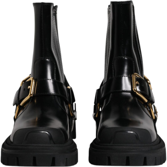 Dolce & Gabbana Black Leather Slip On Stretch Trekking Boots Shoes Dolce & Gabbana Black