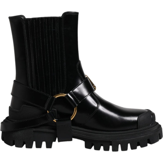 Dolce & Gabbana Black Leather Slip On Stretch Trekking Boots Shoes Dolce & Gabbana Black