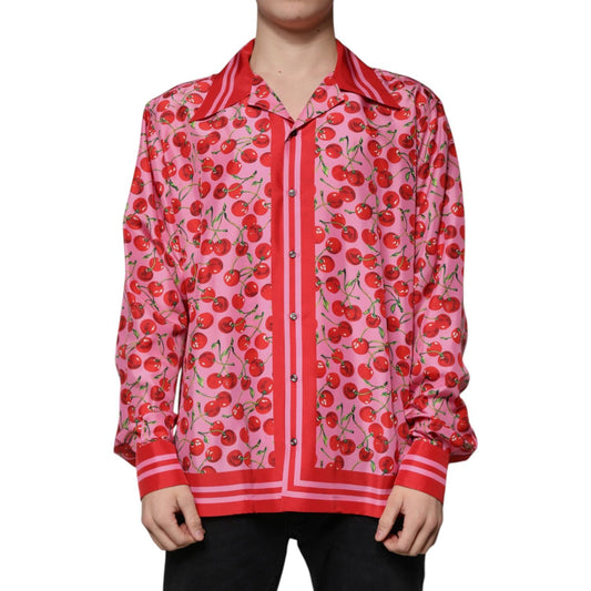 Dolce & Gabbana Dolce & Gabbana Pink Cherry Silk Button Down Casual Shirt TSH87285-42 1728,67345645728,Clothing,Dolce & Gabbana,IT42 | XL,Material: 100% Silk,Men,Men - Clothing,New with tags,Pink,Shirts - Men - Clothing