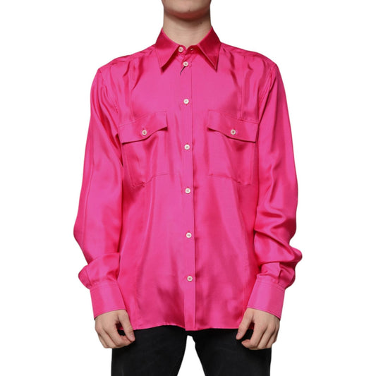 Dolce & Gabbana Dolce & Gabbana Pink Silk Collared Button Down Men Shirt TSH87287-43 1728,67345645728,Clothing,Dolce & Gabbana,IT43 | 2XL,Material: 100% Silk,Men,Men - Clothing,New with tags,Pink,Shirts - Men - Clothing