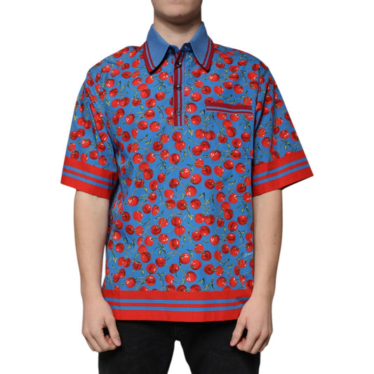 Dolce & Gabbana Dolce & Gabbana Blue Cherry Cotton Collared Men Polo T-shirt TSH87292-48 1728,67345645728,Blue,Clothing,Dolce & Gabbana,IT48 | M,Material: 100% Cotton,Men,Men - Clothing,New with tags,T-Shirts - Men - Clothing