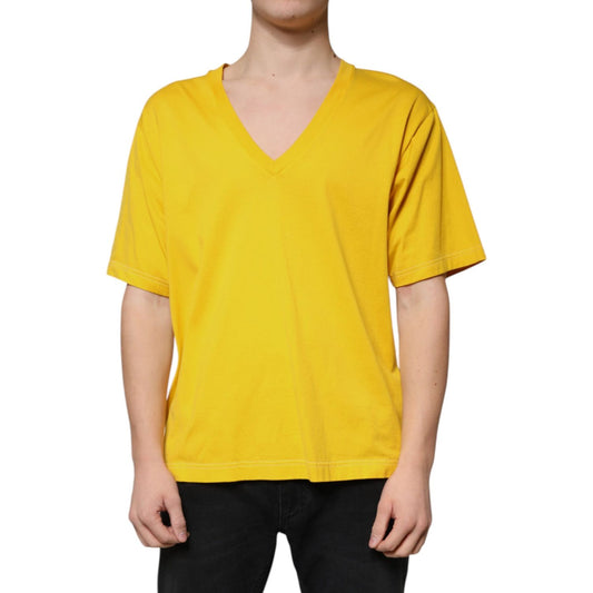 Dolce & Gabbana Dolce & Gabbana Yellow Cotton V-neck Short Sleeves T-shirt TSH87336-54 1728,67345645728,Clothing,Dolce & Gabbana,IT54 | XL,Material: 100% Cotton,Men,Men - Clothing,New with tags,T-Shirts - Men - Clothing,Yellow